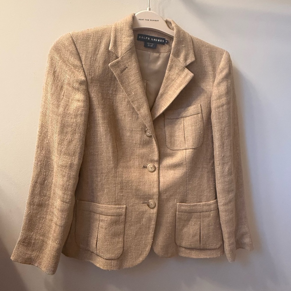 Ralph Lauren Made in Italy Linen Silk Blazer Jacket Tan Size 8